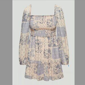 Wilfred Aritzia Small Tempest Mini Dress Smocked Wheat/Basalt Grey